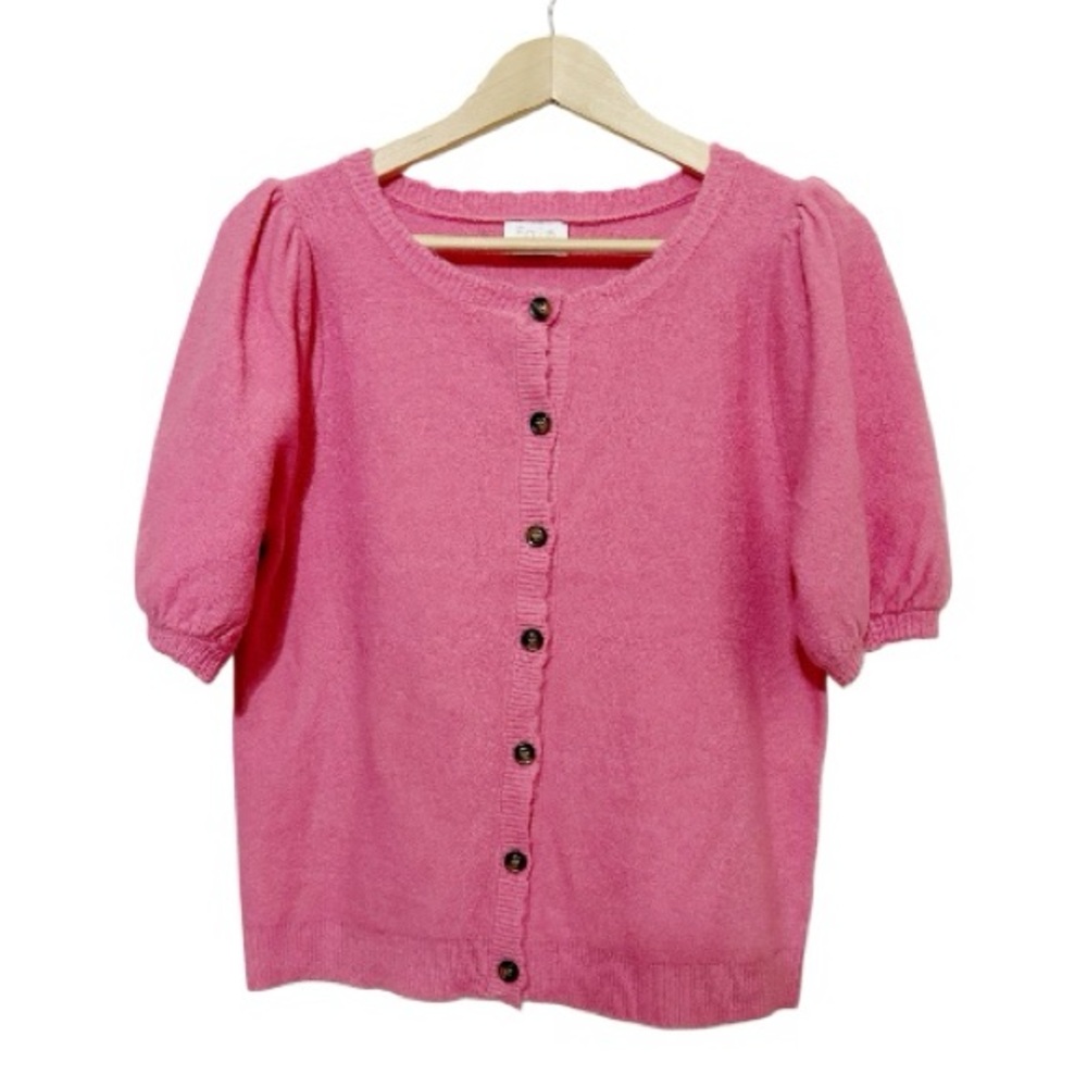 Fate Pink Short Puff Sleeve Button Front
Cardigan Sweater Knit Top Medium - Picture 2 of 5